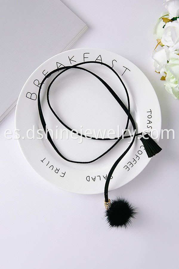 Black Velvet Leather Tassel Necklaces